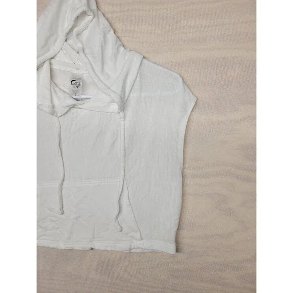Zyia Active Women's Size Small Cropped Hoodie Sleeveless White Lightweight - Picture 2 of 8